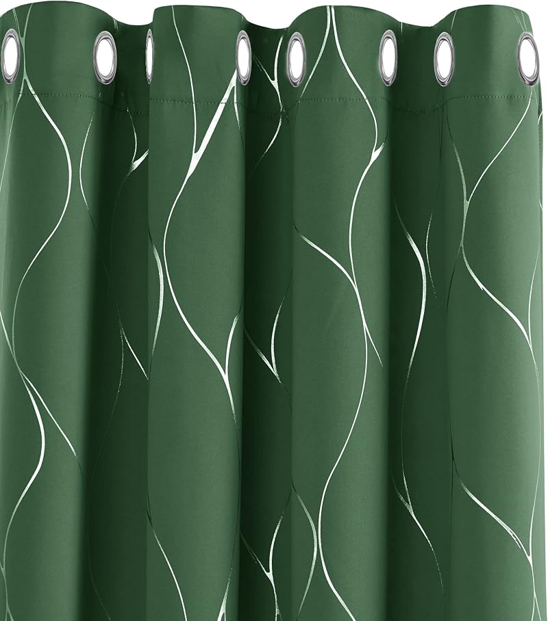 Deconovo Window Treatment Eyelet Room Darkening Curtains Silver Wave Foil