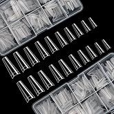 FEBSNOW 1000pcs Coffin Nail Tips, Clear Acrylic Half Cover False Nails | Half Cover Ballerina Square False Nails, French Fake Nail Extension Tips, Home Salon DIY Nail Art, 10 Size With Box
