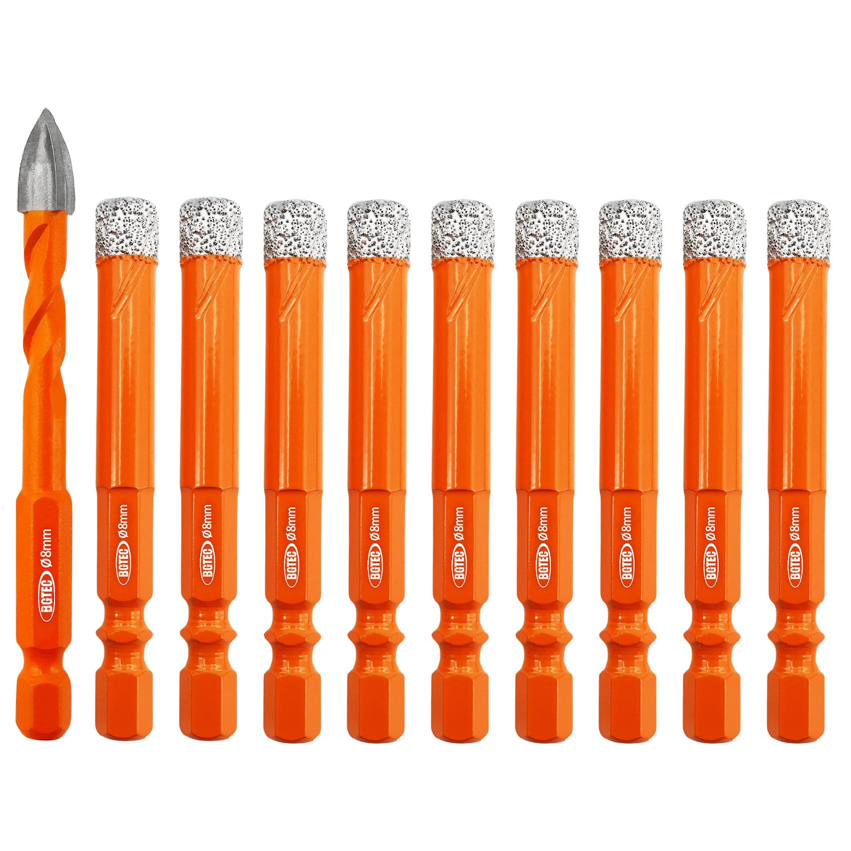 BGTEC Dry Diamond Drill Bits Set - 10PCS 8mm Tile Drill Bits for Granite Marble Porcelain Tile Ceramic Stone