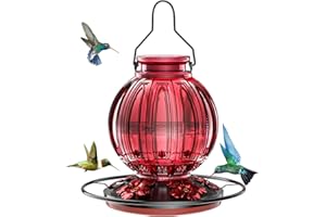 26Oz Glass Hummingbird Feeder for Outdoors Hanging, Bird Nectar Feeder with Perch & 5 Flower Feeding Ports, Leak Proof for Ou