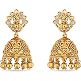 TARINIKA Antique Gold-Plated Indian Jhumka Earring for Women Brass CZ Temple Design Desi Dangle Jewelry Wedding Jewelry Ethnic Occasion Gift for Her