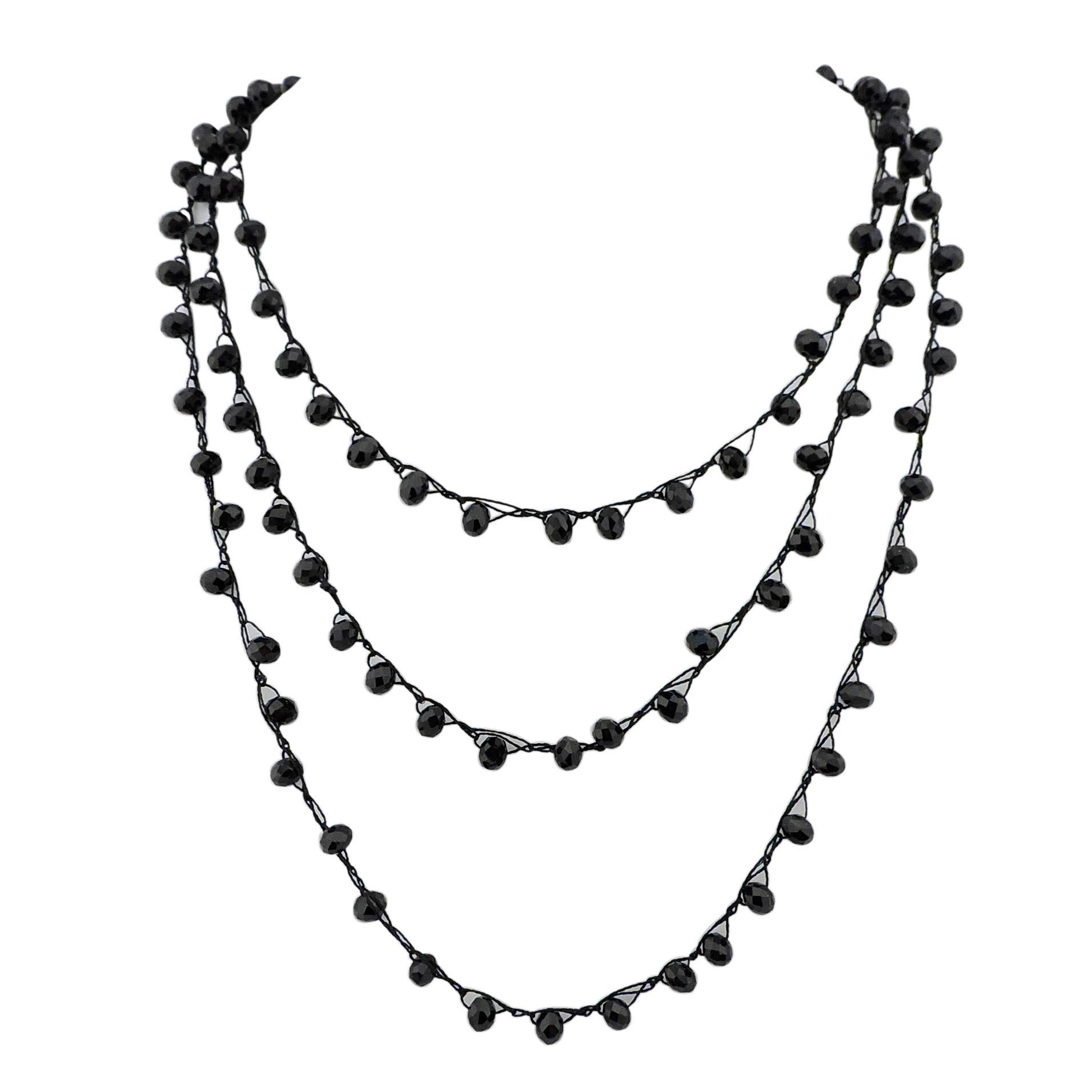 Bocar Long Handmade Beaded 74" Necklace for Women Gift (NK-10462-AB black)