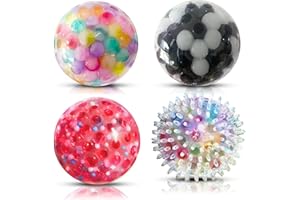 ALMAH Stress Balls for Adults and Kids (4 Pack), Squishy Balls with Water Bead, Squeeze Balls, Hand Exercise Balls to Relax, Focus, Decompress, and More, Best Gift for Boy and Girls