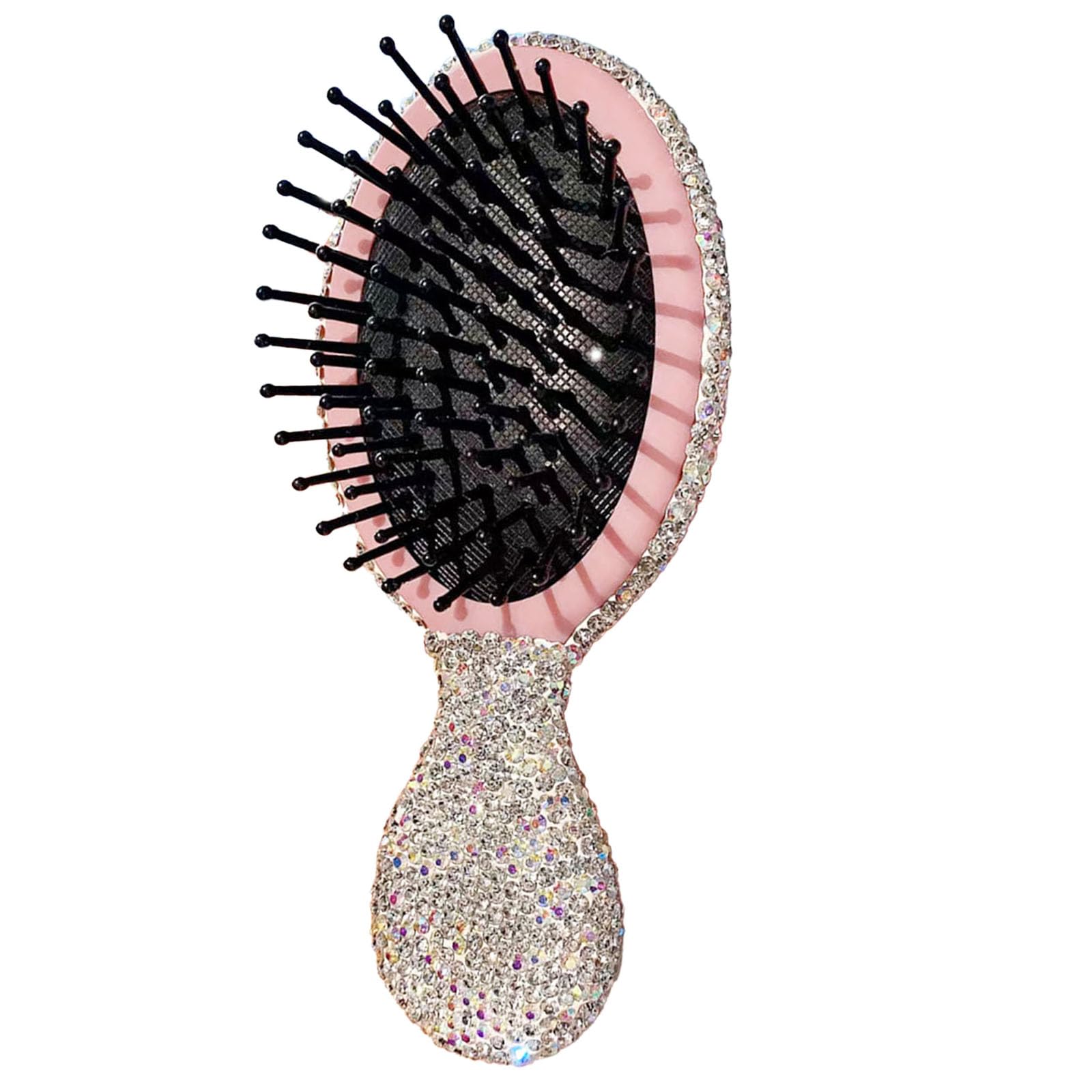 Photo 1 of 1 Pack Rhinestone Hair Brush Detangling Bling Detangle Massage Sparkle Compact Comb Crystal Air Cushion for Women Wet Dry (Silver-Small-Round)