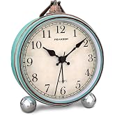 Peakeep 4" Small Battery Operated Analog Alarm Clock, Antique Retro Style | with Contour Lines in Gold for Room &amp; Mantel Decor, Silent Elegant Bedside Desk Table Gift Clock