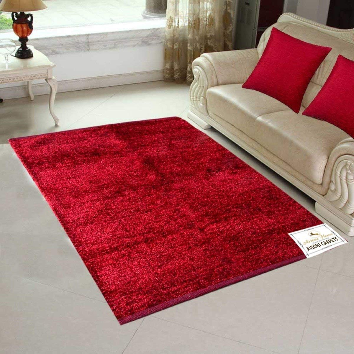 Avioni Handloom Rugs for Living Room Solid Red Color Reversible-3 feetx 5 feet