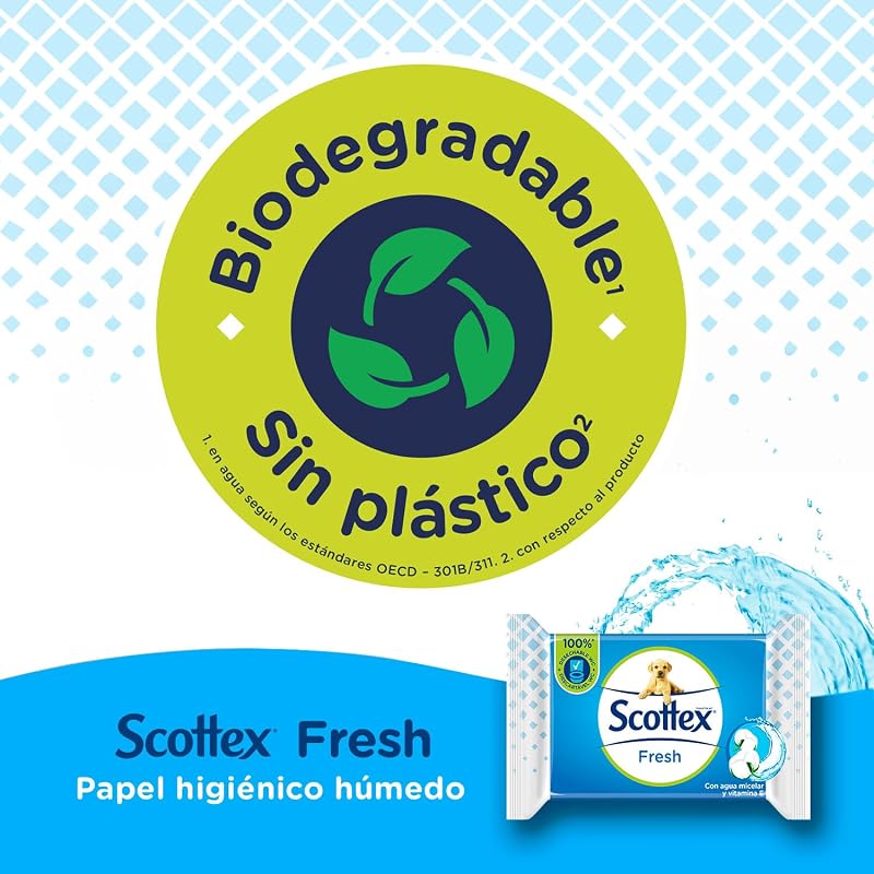 Papel Higiénico Húmedo Fresh con Agua Micelar y Vitamina E, Biodegradable y Sin Plástico, Caja 12 packs de 38 servicios, Total 456 Toallitas Húmedas Desechables por WC