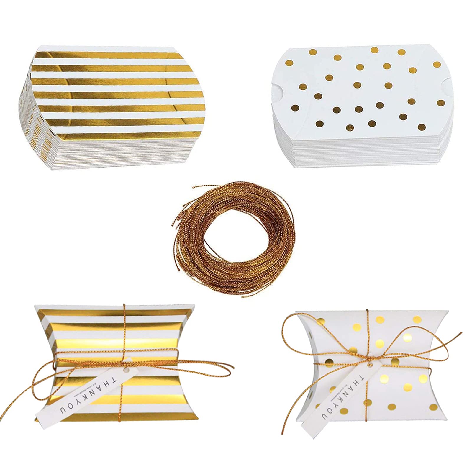 Pack of 50 Small Gift Boxes, Chocolate Boxes Made of Paper, Cushions Small Gift Boxes, for Wrapping Chocolates and Small Cakes, It is the Best Choice for Gifts (Stripes, Dots)
