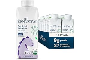 KATE FARMS Organic Pediatric Peptide 1.0 Formula, Vanilla, Sole-Source Hydrolyzed Plant-Based Nutrition for Oral or Tube Feeding, 8.45 oz (12 pack)