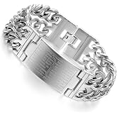 Flongo Men's Biker Stainless Steel Silver Cross English Bible Lords Prayer Link Wrist Bracelet, 9.1 inch