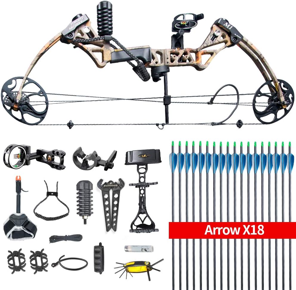 HYF Compound Hunting Bow Kit: USA Gordon Limbs,Fully Adjustable 19-30" Draw19-70Lbs,IBO Rate 320fps.Ship from USA Warehouse