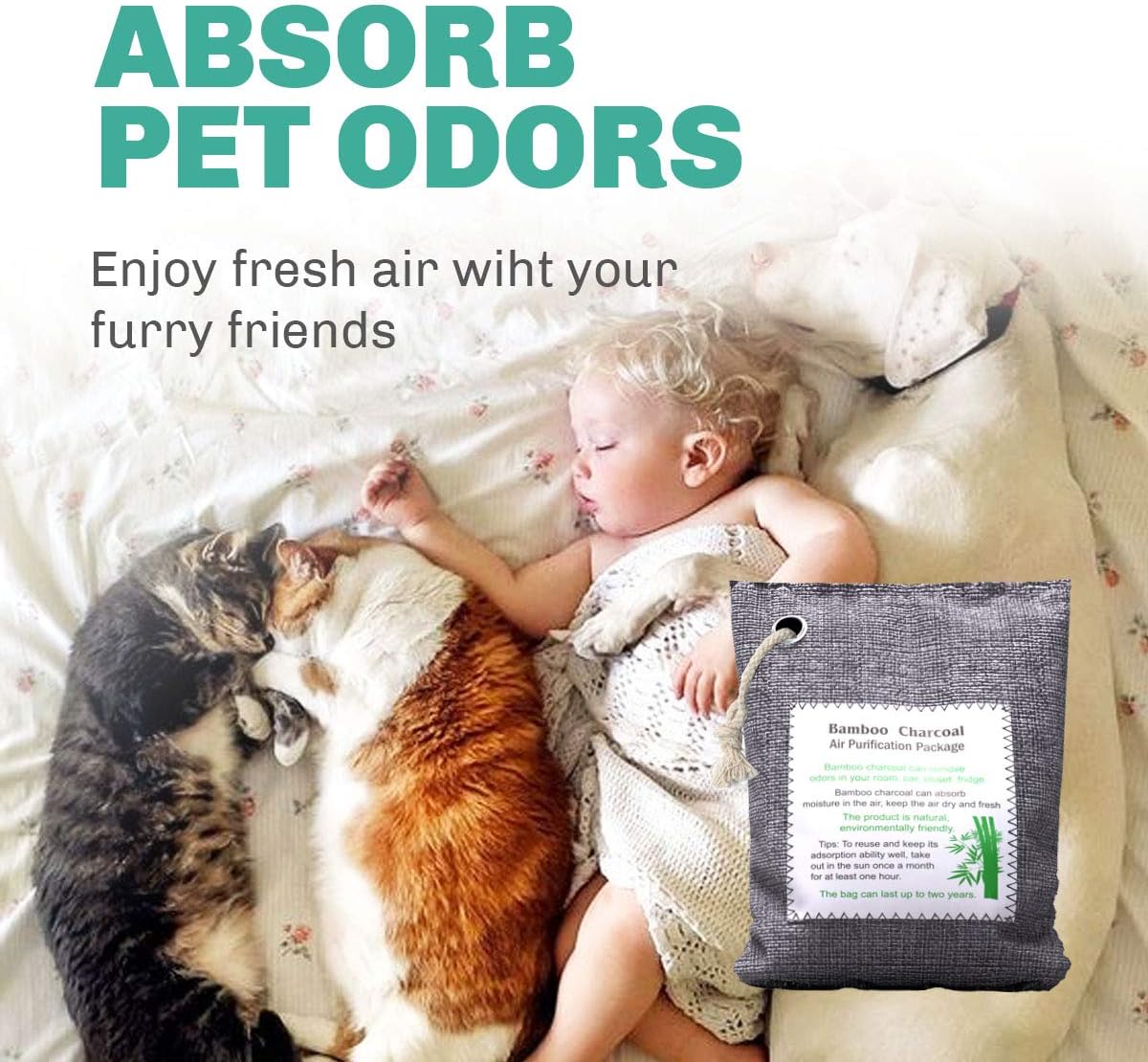 Bamboo Charcoal Air Purification Bags (4 Pack - 4×200g), Safe and Non-Toxic Air Freshener, Activated Charcoal Odor Absorber in Closet, Odor Absorber For Home, Basement, Garage, Car Truck, Office: Kitchen & Dining