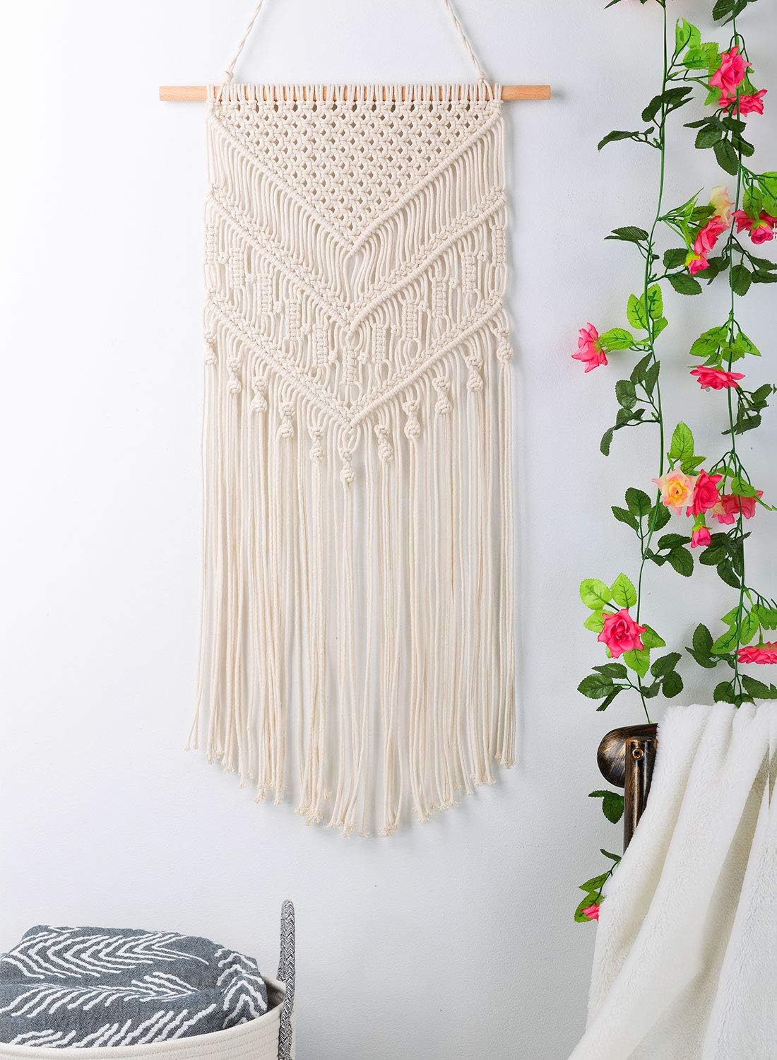 Macrame Woven Wall Hanging - Boho Chic Bohemian Home Geometric Art Decor - Beautiful Apartment Dorm Room Decoration, 16"W x 33"L: Home & Kitchen
