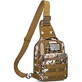 GMAK Tactical Sling Bag for Men, Small Tactical Shoulder Bag Backpack, Outdoor Military Rover Bags Travel Hiking Daypack, Tactical EDC Crossbody Chest Bag Pack for Hiking, Cycling, Hunting, Khaki Camo