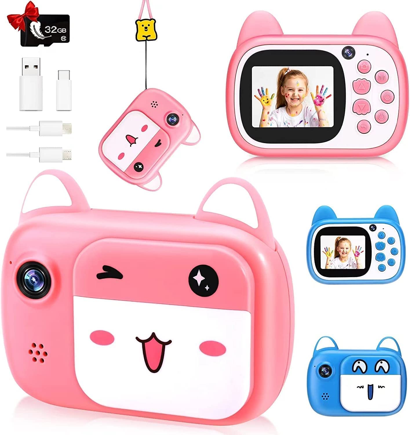 1080P HD Selfie Video Kids Camera Toys with 32GB SD Card, Digital Camera for Kids,Toddler Camera for Girls & Boys as Birthday Gifts, Pink