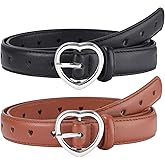 AWAYTR 2 Pack Kids Leather Girls Belt, with Heart Buckle for Pants Dress