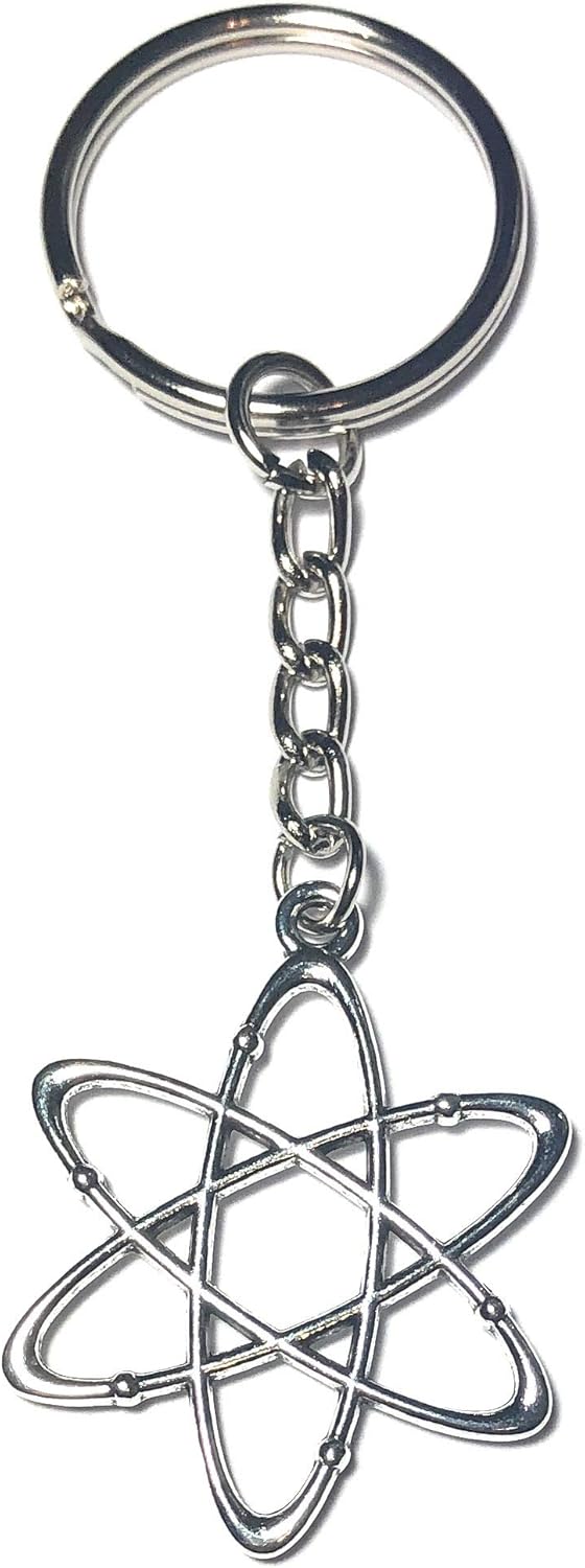 FizzyButton Gifts Atom Charm Keyring Key Ring with Silver Tone Keychain