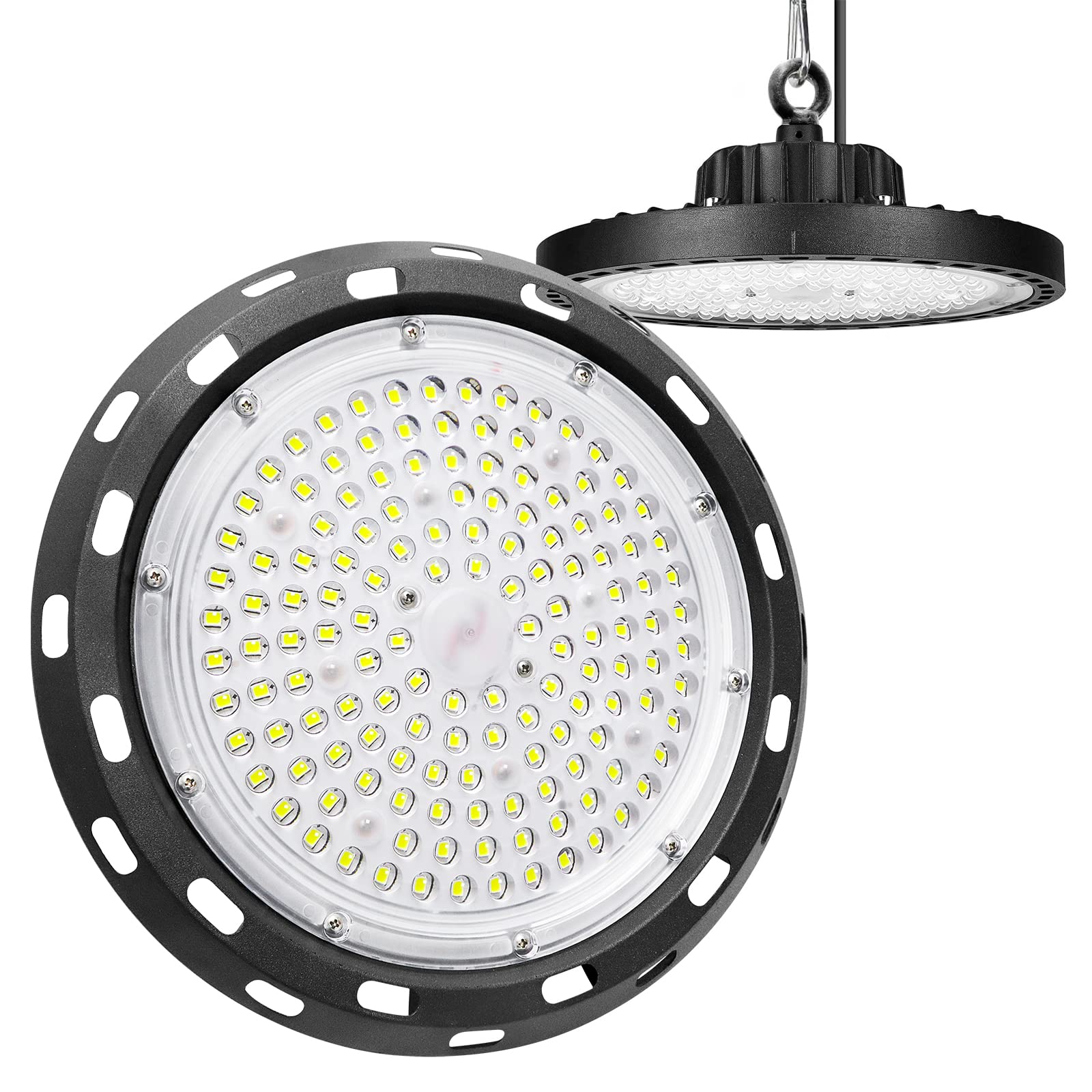 RIGIDON 1 Pack 100W UFO Led High Bay Light, 10000LM 6000K White, Industrial Pendant Ceiling Lights for Garage, Factory, Warehouse, Gym, Workshop, IP65 Waterproof