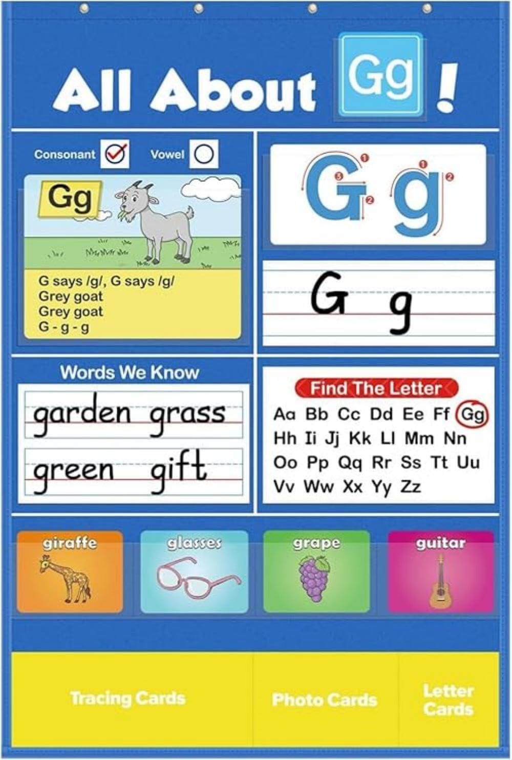 Photo 1 of Middle Size Alphabet Learning Pocket Chart, Circle Time Learning Center Alphabet Flash Cards ABC Wall Chart Letter Game for Toddler Kids Homeschool Su