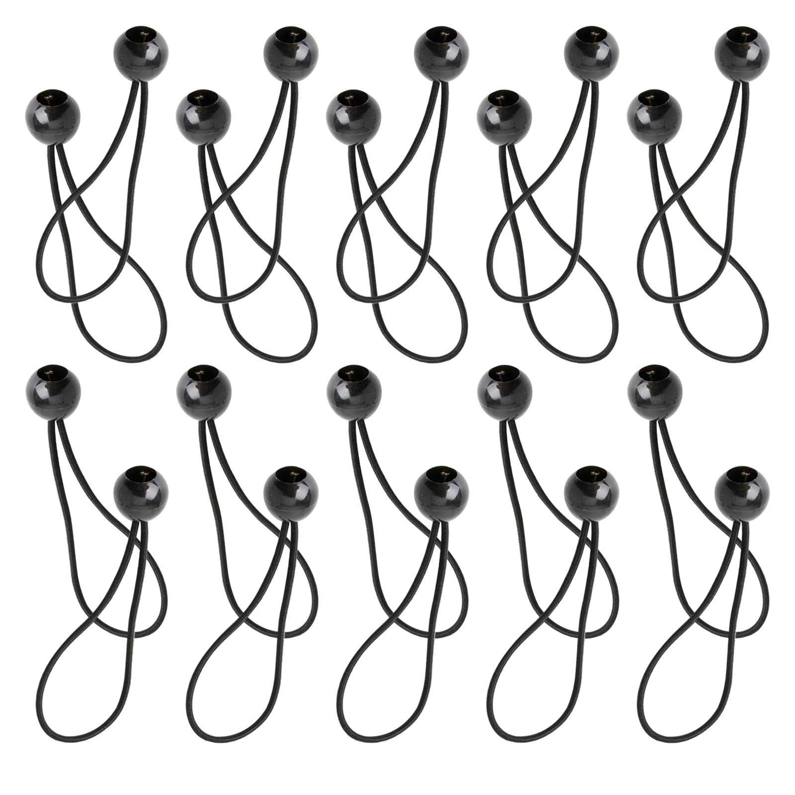 Lanzn 20 Pcs Black Tarpaulin Bungee Cords, UV & Weather Resistant, 15cm/6" Length, 4mm Diameter, Ball-ended, Adjustable, Securing & Tethering