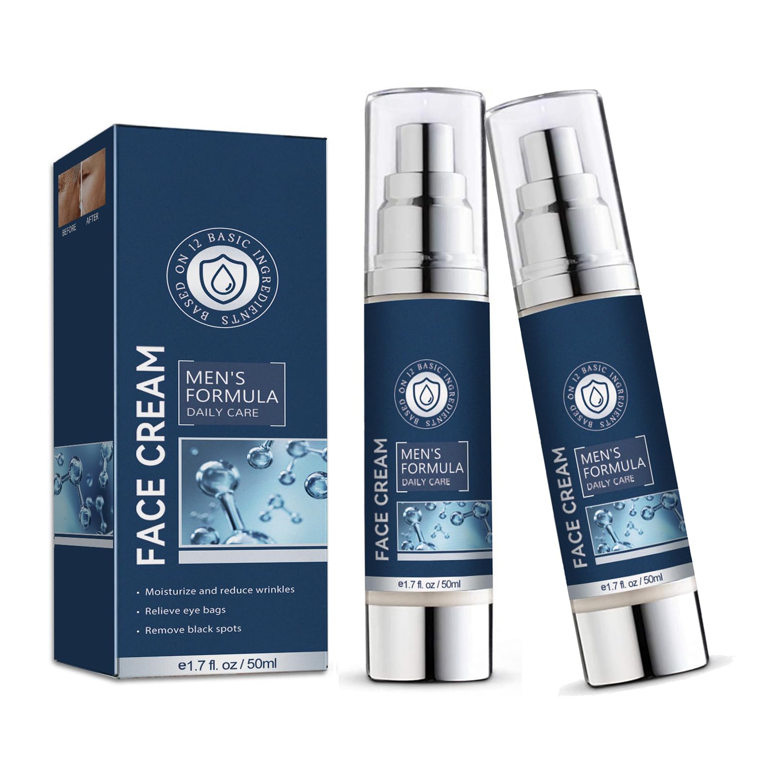 6 in 1 Face Cream for Men, Organic Mens Anti Aging Wrinkle Face Cream for All Skin Care, Natural Moisturiser(2Pcs)