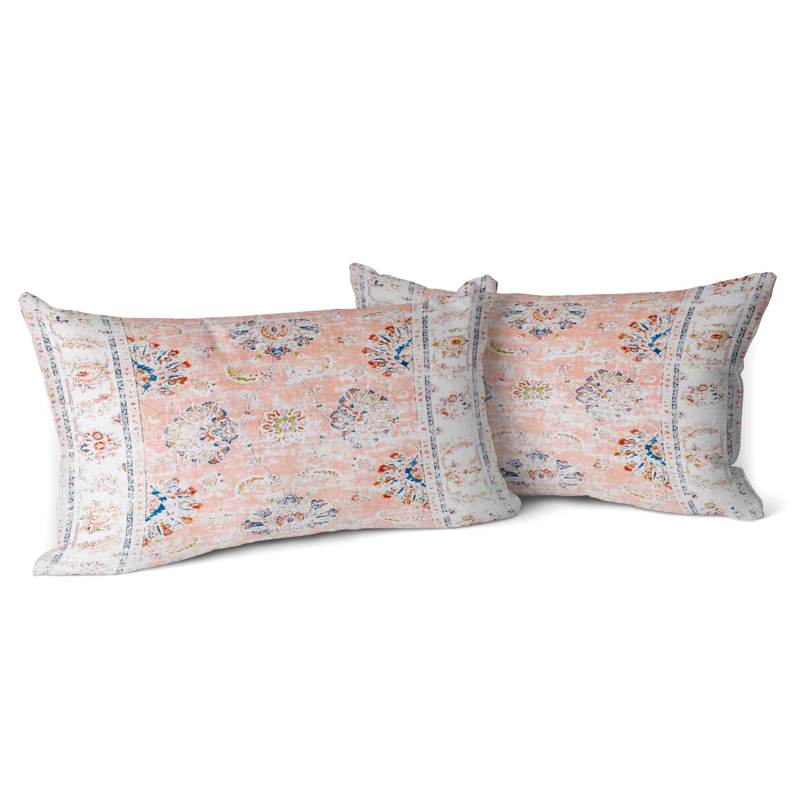 Photo 1 of Snycler Boho Throw Pillow Covers 12x20 inch Set of 2 Boho Rug Carpet Double Sided Pattern Short Plush Cotton Soft Pillow Case Cushion Cover Pillowcase for Couch Sofa Bed Decorative (Pink)