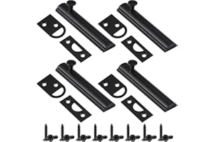 Lothee 4 Pcs Solid Brass Surface Bolt Door Slide Bolt Door Latches for Top of Slide Latch Lock(3",Matte Black)