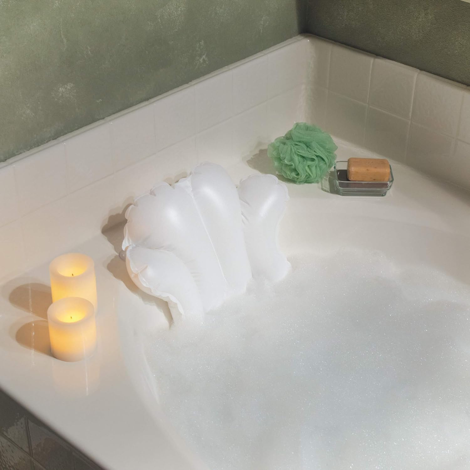 Richards Homewares Luxury Spa Bath Pillow – 100% PVC, Durable Vinyl Material – Inflatable – Non Slip with 4 Suction Cups – Neck & Shoulder Support – Waterproof - White - 18” x 14.5” x 3.8” Inch: Home & Kitchen