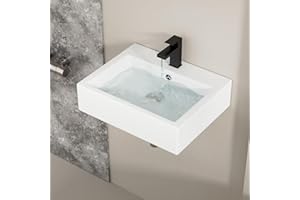 GHOMEG Wall Mounted Bathroom Sink 22.5x18 inch Wall Mount Sink for Bathrooms Wall Hung White Rectangular One Hole Porcelain Ceramic Bathroom Basin