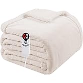 Electric Heated Blanket Full Size 72"x84", Soft Flannel with Overheat Protection, 9 Adjustable Heat Settings & 10-Hour Auto-Off Timer, Fast Heating for Winter Comfort, White