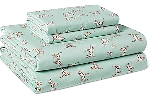 Amazon Basics 100% Organic Cotton Kids' Sheet Set with Pillowcase, Full, Spotted Dogs