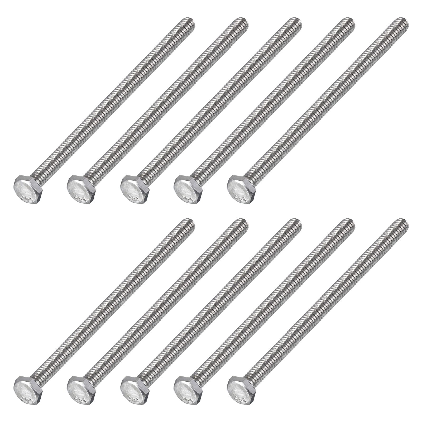 METALLIXITY Hex Head Bolts (1/4-20 x 5") 10Pcs, 304 Stainless Steel 18-8, Fully Threaded, External Hex Drive, Plain Finish, Hex Head Screw Bolt, Silver