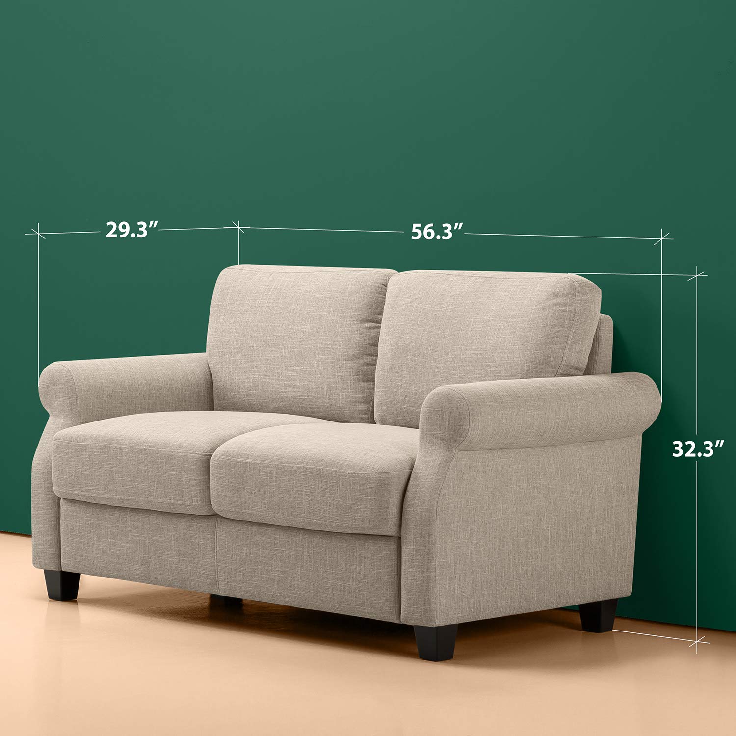 Zinus Josh Traditional Upholstered 56in Sofa Couch/Loveseat, Beige