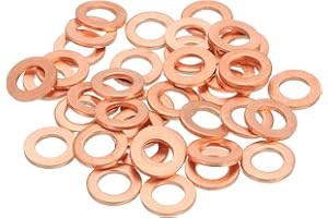 MECCANIXITY 38Pcs Flat Washer, M5 Copper Washers Copper Sealing Ring Crush Washer Kit Assortment, 5mm ID, 9mm OD, 1mm Thick f