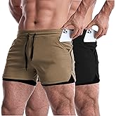 EVERWORTH Men's 2 in 1 Workout Shorts 5" Quick Dry Gym Shorts Bodybuilding Short Shorts Compression Shorts with Zipper Pocket