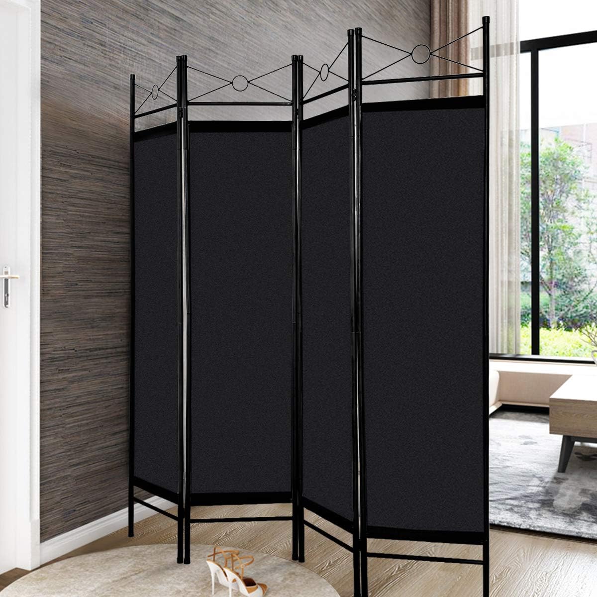 Giantex 4 Panel Room Divider Screens Steel Frame & Fabric Surface Freestanding Room Dividers and Folding Privacy Screens Home Office, Black: Furniture & Decor