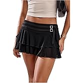 MakeMeChic Women's Ruffle Mini Skirt Low Waist Layered Belted Y2k Going Out Skirts