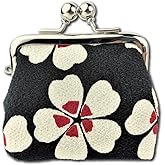 Coin Purse [ Made in Japan ] Traditional Edo Komon Design Small Change Pouch Large cherry blossom (Black)