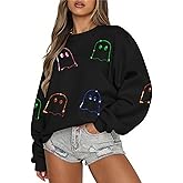 MAXIMGR Halloween Sweatshirts for Women Sequin Ghost Pumpkin Sweatshirt Funny Spooky Season Shirt Sparkle Fall Pullover Tops