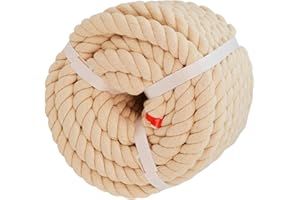 VEIZEDD Twisted Cotton Rope (3/4 in x 100 ft) Natural Rope Thick Triple-Strand Rope for Crafts, Landscaping, Decorations,Hanging Swing, Macrame, Sports Tug of War