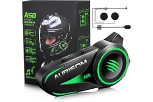 AURISOM Motorcycle Helmet Bluetooth Headset Noice Cancellation, Wireless Helmet Speakers 4 Colors LED Light,1200mAh Battery, IP67 Waterproof/HiFi Sound, Smart Motorcycle Headphones for All Helmets