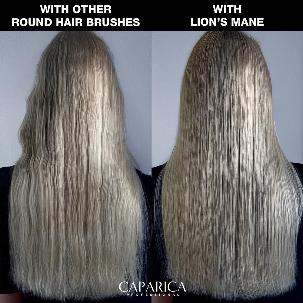 CAPARICA Lion's Mane - Ionic Profesional round hair brush 100% natural boar bristles for blowdry. Thermal with maple wood. For Thin & Thick Hair. Barrel brush for styling. Portuguese brand Ø45