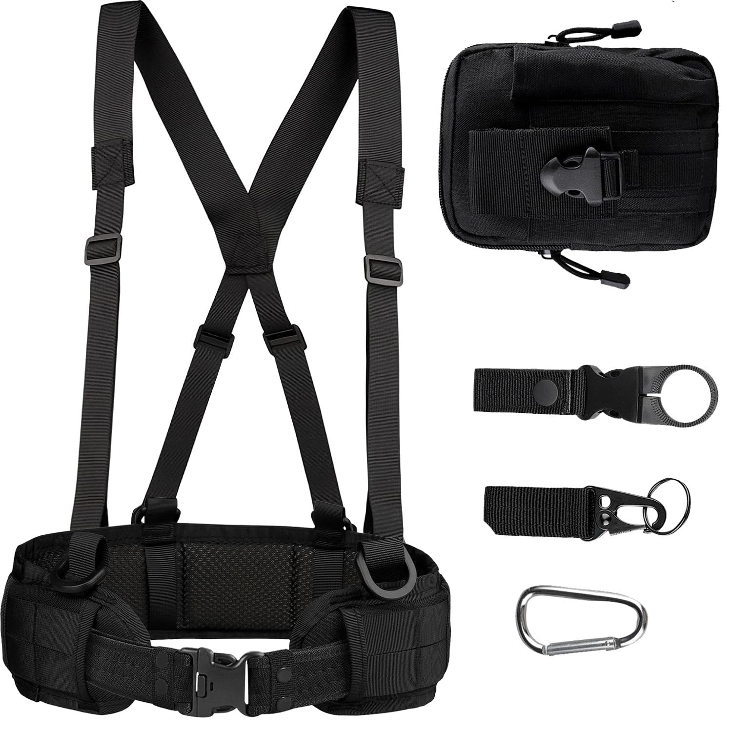 Yrhrol Tactical Battle Belt Set,Slim Airsoft Molle with Metal Buckle for Shooting Hunting,War Game and Bags Safe Life Defense,Molle Pouch Included (Black set)