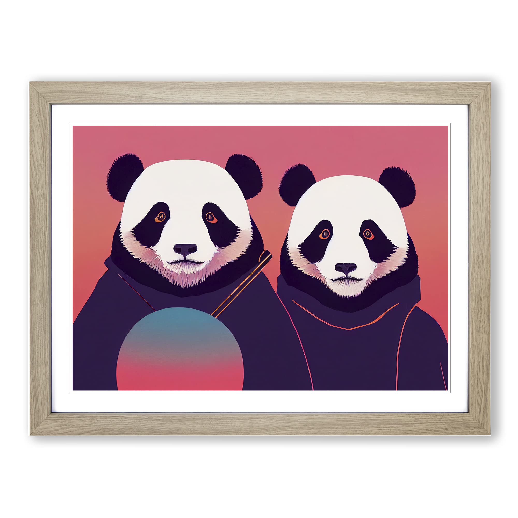 Ultimate Pandas Framed Print | A4 Oak Framed Wall Art | Ready to Hang | Modern Animal Picture | Living Room Bedroom Lounge Office