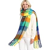 Jepony Large Scarf Colorful CashmereThick Tassel Scarf for Women Fall Winter Warm Big Shawl Blanket Scarves & Wraps Gifts