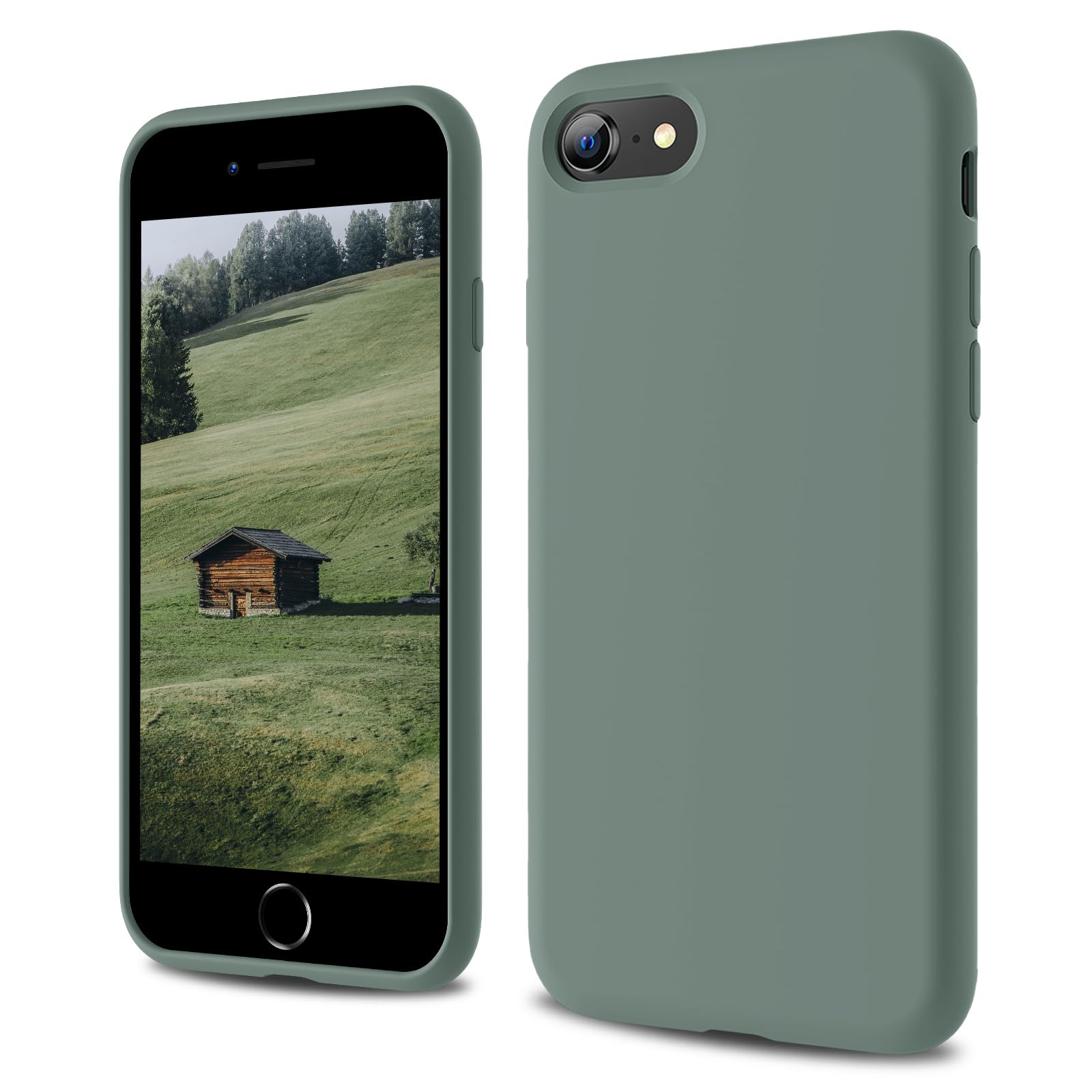 CALOOP Designed for iPhone SE Case 2020/2022, iPhone 8/7 Case, Liquid Silicone Full Body Protective Covered Silky-Soft Anti-Scratch Gel Rubber Slim Shockproof Cover 4.7 inch, Copper Green — image 1