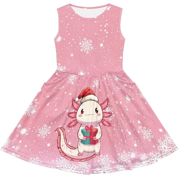 Amazon.com: Veniyate Pink Axolotl Dresses for Girls Soft Breathable Loose  Fit Twirly Cute Christmas Dress Size 11-12 Tween Girls Party Beach Birthday  High Waisted Flared A Line Skater Sundress with Pocket: Clothing,