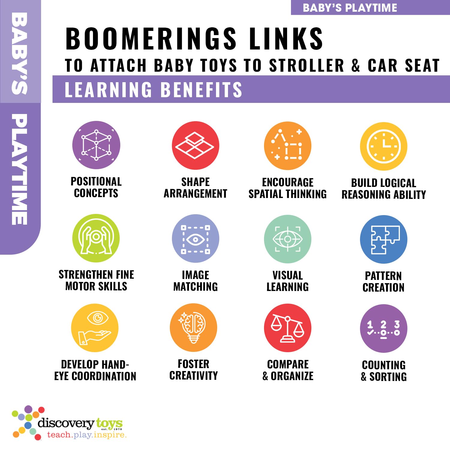Discovery Toys BOOMERINGS Links to Attach Baby Toys to Stroller & Car Seat| Kid-Powered Learning | STEM Toy Early Childhood Development from Birth