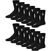 Shihanee 12 Pairs Cross Socks for Men Religious Christian Pastor Elastic Crew Socks Christian Gifts for Men