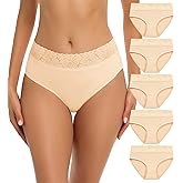 RHYFF Womens Underwear Cotton Bikini Panties Lace Soft Hipster Panty Ladies Stretch Full Briefs 5 Pack